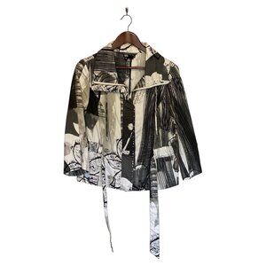 The Collective Works of Berer Jacket Women's Size M Black White Cotton w/ Belt